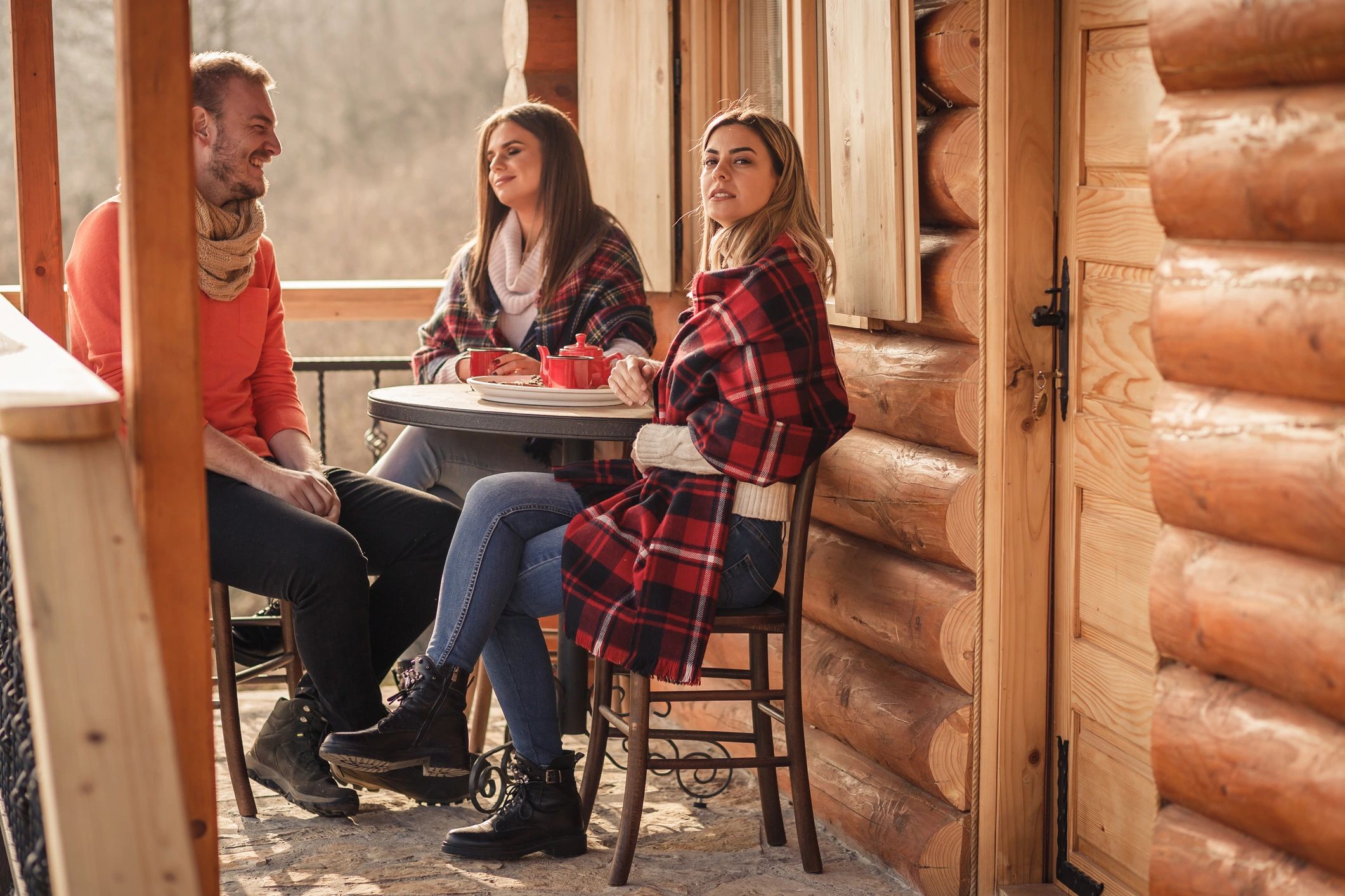 happy guests at mountain cabin