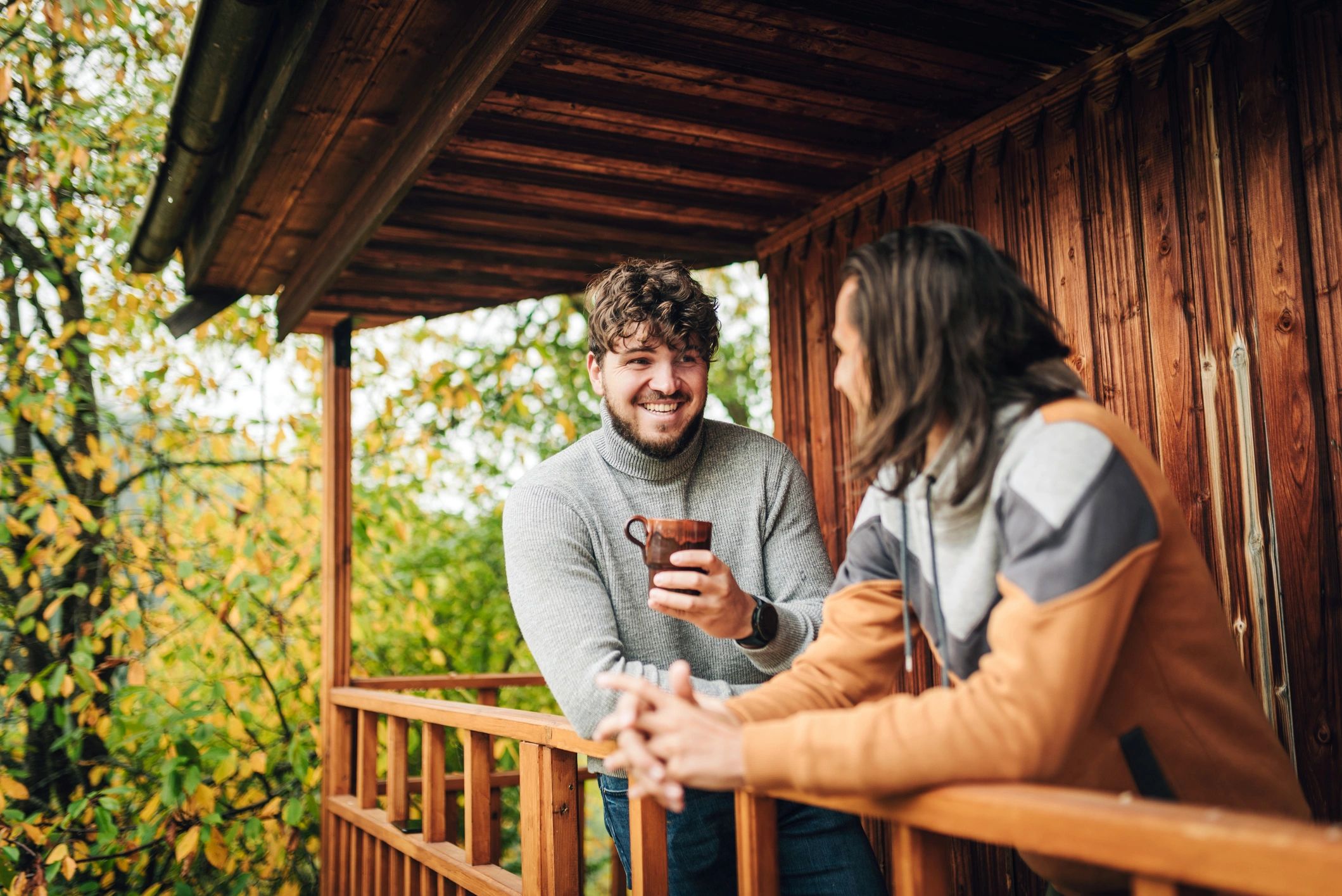 Happy guests at mountain cabin