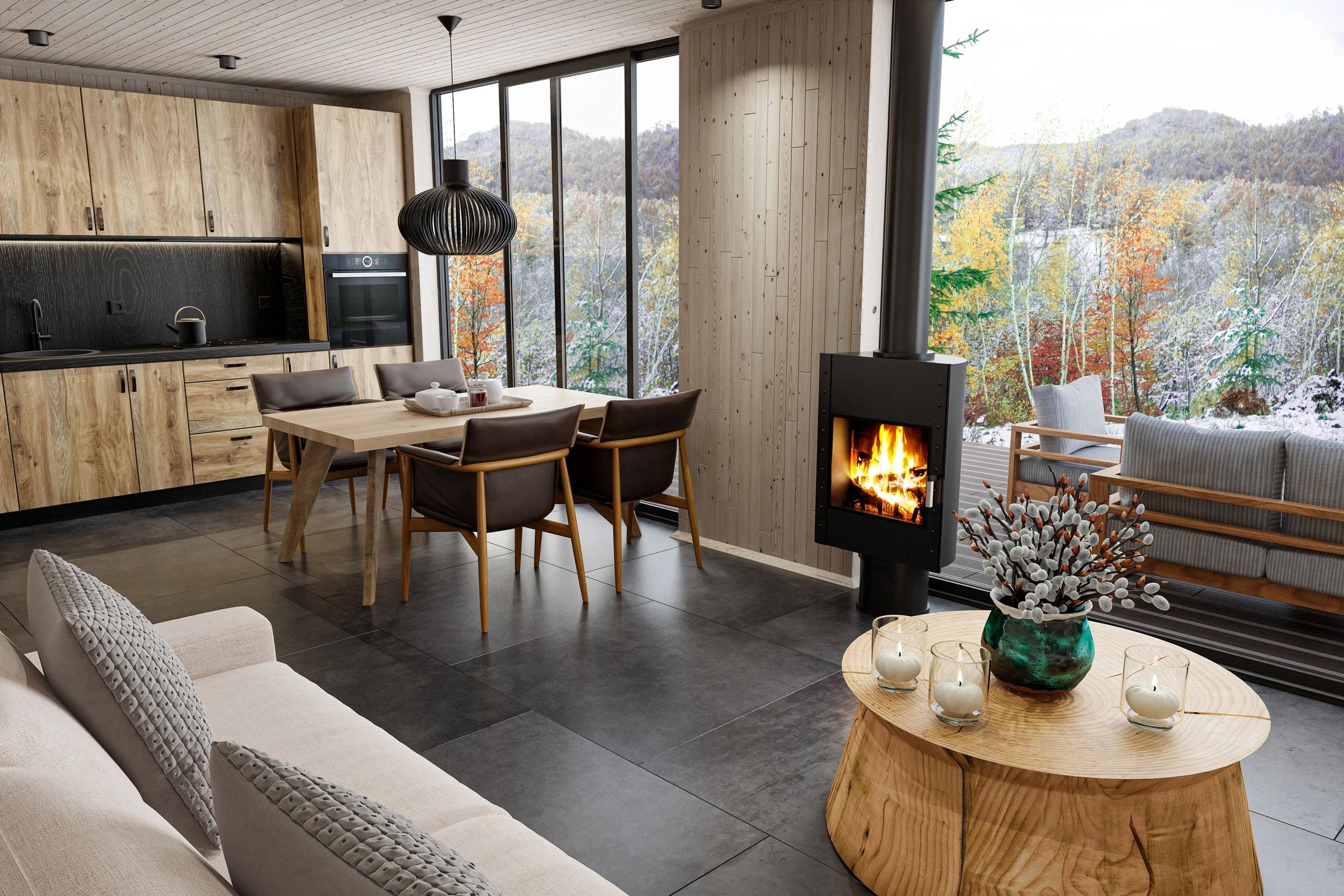 cozy mountain cabin interior living room